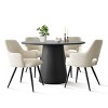 Modern 5-Piece Round Dining Table Set with White Boucle Arm Chairs, 46'' Black Pedestal Table & Upholstered Dining Chairs for Kitchen-Maison Boucle - 3 of 4