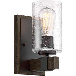 Franklin Iron Works Poetry Industrial Rustic Wall Light Sconce Bronze Wood Grain Hardwire 4 3/4" Fixture Clear Seedy Glass Shade for Bedroom Bathroom - 1 of 4
