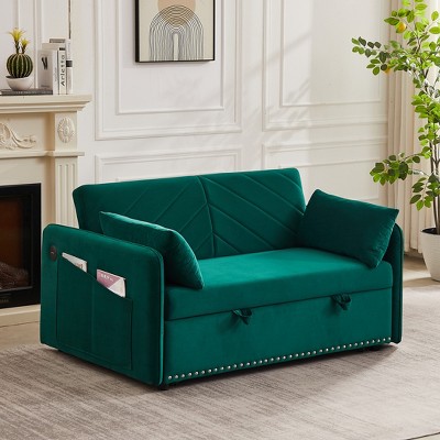 LOVMOR Pull Out Sleep Sofa Bed, with side pockets, Adjsutable Backrest and Lumbar Pillows, for Apartment, Office, Living Room