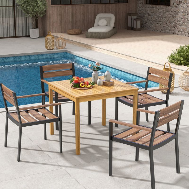 Costway Patio Dining Table Acacia Wood Square Outdoor Bistro with 1.9'' Umbrella Hole Yard, 2 of 11