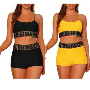 INSPIRE CHIC Women's Contrast Color High Waisted Scoop Neck Swimsuit Bathing Suit 2 Sets - 1 of 4