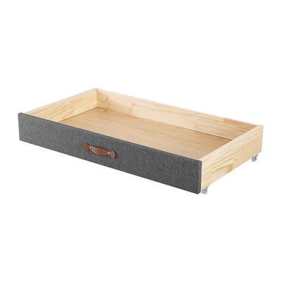 MUSEHOMEINC BD1002N Upholstered Wooden Under Bed Storage Organizer Wheeled Drawer with Durable Leather Pull for King or Queen Size Beds