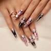 YEVYO Press on Nails Long Rhinestone Square Bling Glossy 3D Flower for Women and Girls On Fake Nails - Pink - 10 Pcs - 2 of 4