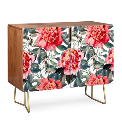 Marta Barragan Camarasa Flowers Credenza Gold Legs Red/Floral - Deny Designs