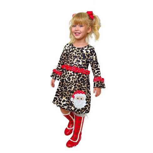 Girls Wild For Santa Leopard Print Dress Mia Belle Girls Brown 2T