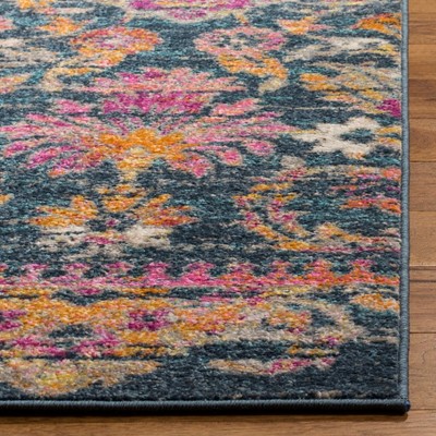 Blue Fuchsia Hand-knotted Synthetic Floral Motif Area Rug