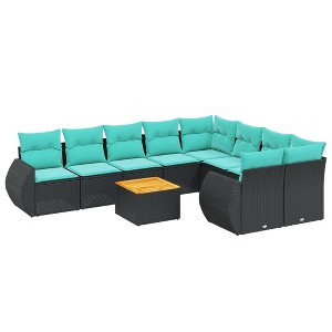 vidaXL 10 Piece Garden Sofa Set with Cushions Black Poly Rattan - 2x corner + 2x sofa + 5x middle + table - 1 of 4