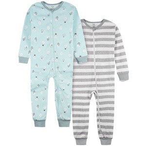 Gerber Baby and Toddler Boys' Blue Snowman Snug Fitting Footless Pajamas - 1 of 4