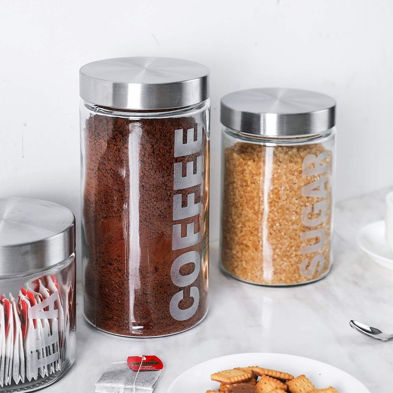 Whole Housewares Airtight Glass Canister Set for Coffee, Tea, and Sugar - Set of 3, 3 of 4