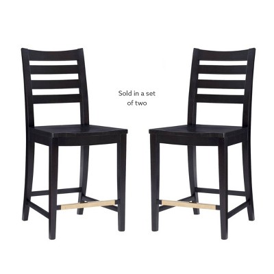 Flynn Black Solid Wood Ladder Back Counter Stools, Set of 2
