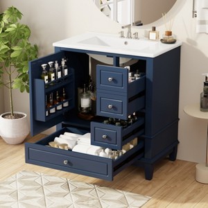 TIRAMISUBEST 30" Bathroom Vanity with Ceramic Sink, Freestanding Bathroom Vanity Cabinet with 1 Door with Shelf and 3 Drawers, 1 Soft Close Door - 1 of 4