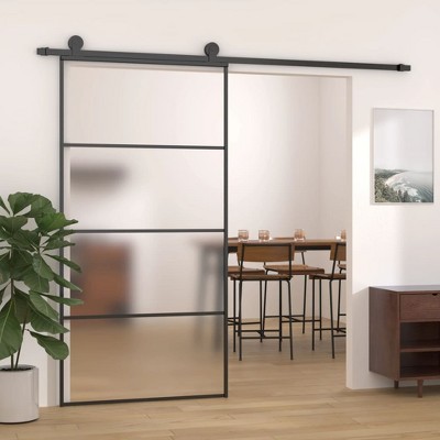 VidaXL Sliding Door Frosted ESG Glass and Aluminum 40.4"x80.7" Black