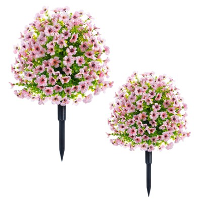 1.97FT Artificial Trees W/Ground Spike Set Of 2, Weather-Resistant Faux Shrubs Bushes Potted Plants W/Flowers For Outdoor Indoor Front Porch Garden