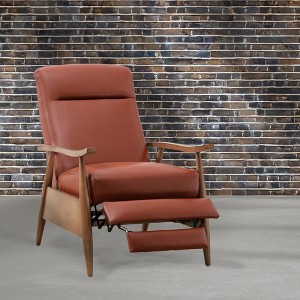 Top Grain Leather Wood Arm Recliner with Cushioned Headrest and Pocket Coil Seating - 1 of 4