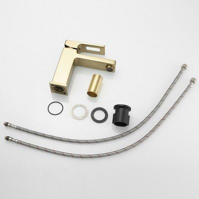 Brushed Gold Single-Handle Low-Arc Bathroom Faucet with Drain