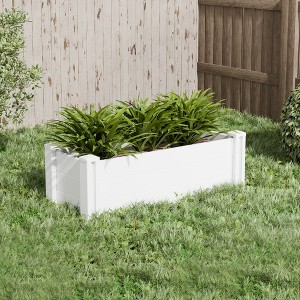 Wooakway 39" W × 13" H White PVC Outdoor Garden Fence Railing Planter Box for Flowers Vegetables - 1 of 4