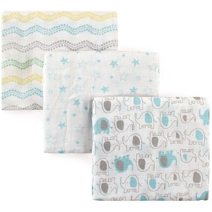 Luvable Friends Baby Muslin Cotton Swaddle Blanket, Basic Elephant, One Size - 1 of 2
