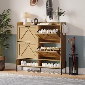 Acekool Shoe Cabinet with 4 Flip Drawers, Hidden Shoe Storage with Open Compartments and Side Hooks, Entryway Organizer in Multiple Finishes - 1 of 4