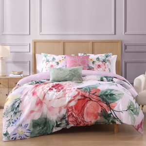 Bebejan Cool Pink Roses 100% Cotton 5-Piece Reversible Comforter Set - 1 of 4