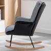 GustoWave Soft Houndstooth Leather Fabric Rocking Chair for Nursery, Comfy Wingback Glider Rocker with Safe Solid Wood Base - 3 of 4