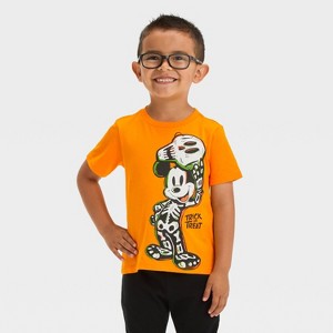 Toddler Boys' Disney Mickey Mouse Halloween Skeleton Short Sleeve T-Shirt - Orange - 1 of 4