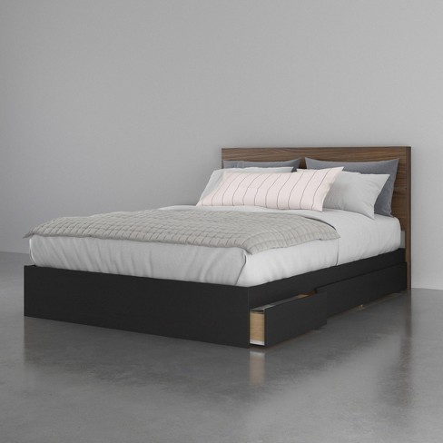 Sequoia 3 Drawer Storage Bed with Headboard Walnut/Black - Nexera - image 1 of 3