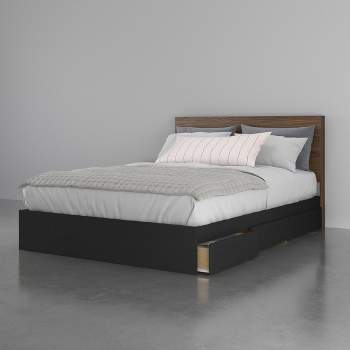Sequoia 3 Drawer Storage Bed with Headboard Walnut/Black - Nexera