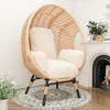 FURNIinspire Patio Accent Chairs Grid Style Wicker Weaving Patio Egg Chair With Natural Color Rattan And Beige Cushion, Brown, 34“*37"*54" - 2 of 4