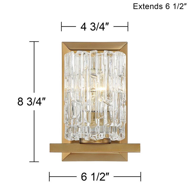 Possini Euro Design Icelight Modern Wall Light Sconce Warm Brass Hardwire 6 1/2" Fixture Textured Ice Glass for Bedroom Bathroom Vanity Reading House, 4 of 7