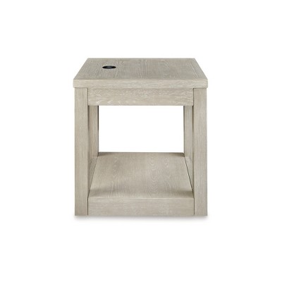 Cream Square Wood End Table with Wireless Charging