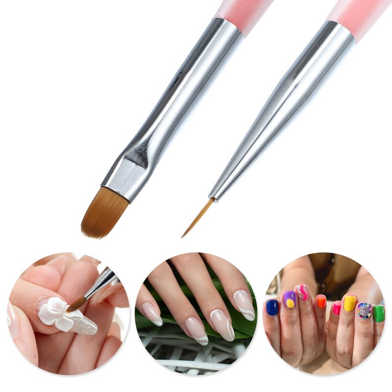 Unique Bargains Nail Art Liner Brushes Nails Gel Polish Painting Nail Art Design Brush Pen Nail Dotting Painting Drawing Pen 9mm Pink, 2 of 7