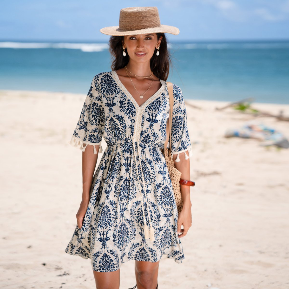 Женские платья Cupshe Women's Coastal Charm Boho Chic Mini Dress-M-Blue — фото 2