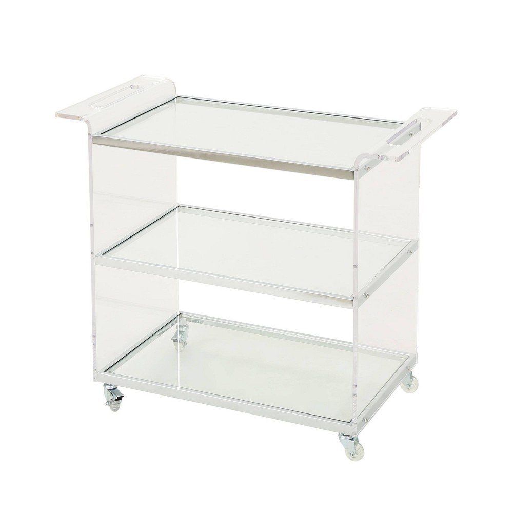 Yves Acrylic Bar Trolley Clear - Christopher Knight Home: Tempered Glass Shelves, Modern Serving Cart with Casters/Wheels