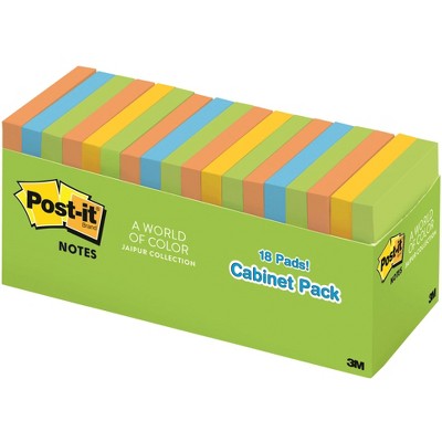 Post-it Notes, 3 x 3 Inches, Jaipur Colors, 18 Pads with 100 Sheets Each