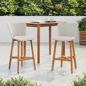 Christopher Knight Home Helen Outdoor Rustic Acacia Wood and Rattan Armless Bar Stools (Set of 2) - 1 of 4