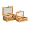 Storied Home Rattan and Bamboo Nestable Storage Boxes with Glass Lids, Natural, Set of 2 - 3 of 4