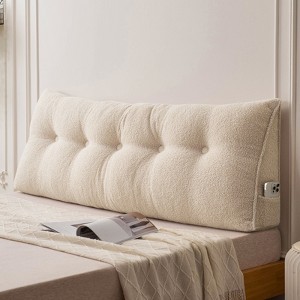 Soft Wedge Teddy Velvet Headboard Pillow w/ Side Pocket - PP Cotton Filled, Triangular Backrest Cushion for Dorm Bed - 1 of 4