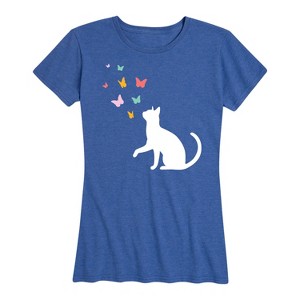 Women's - Instant Message - Cat and Butterflies Short Sleeve Graphic T-Shirt - 1 of 4