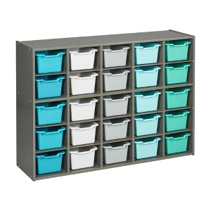 ECR4Kids Streamline 25 Cubby Tray Cabinet with 25 Scoop Front Storage Bins, 5x5, Grey Wash - 1 of 4