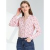 Allegra K Women's Floral Loose V Neck Long Sleeve Button-Up Shirt - 2 of 4