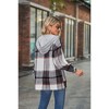 Coolmee Women's Lightweight Casual Jackets Plaid Long Sleeve Shacket Fleece Lined Hooded Jackets Button Down Warm Coats with Pockets XL Gray - 2 of 4