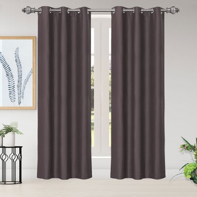 2 Pcs 42 x 84 Inch Solid Blockout Thermal Insulated Grommet Curtain Panels Brown - PiccoCasa