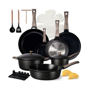 Aoibox 21-Piece Nonstick Ti-Ceramic Cookware Set with Aluminum Lids, Induction Compatible, PFOS & PFOA Free, Includes Frying Pans & Saucepans - Black - 1 of 4