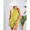 Womens Satin Halter Dress Sleeveless Tie Back Summer Dress V Neck Back Elastic Basic Mini Dress for Going Out, Club Dress Cocktail Dress - 3 of 4