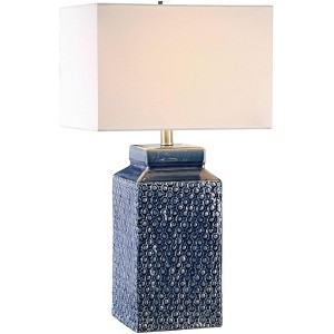 Uttermost Modern Table Lamp 26 3/4" High Sapphire Blue Glaze Ceramic White Linen Rectangular Shade for Living Room Bedroom House - 1 of 2