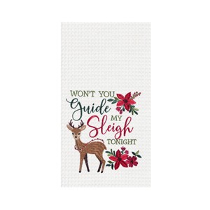 C&F Home 27" x 18" "Want You Guide My Sleigh Tonight" Featuring Reindeer and Poinsettias Cotton Waffle Weave Kitchen Dish Towel Towel - 1 of 4
