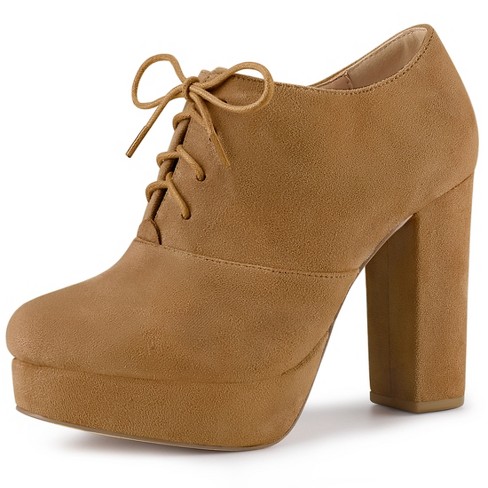 Allegra K Women's Platform Chunky Heel Lace Up Booties Brown 10 : Target