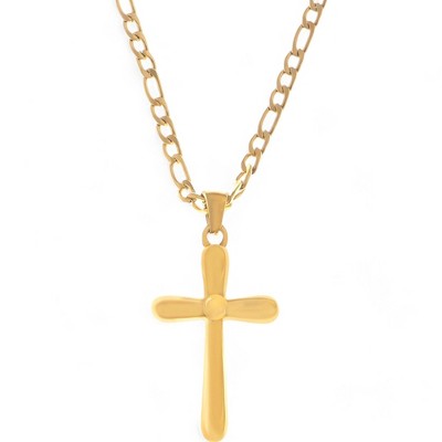 Anna-Kaci Women's Gold Tone Cross Pendant Necklace with Chunky Chain Modern Religious Style- Gold