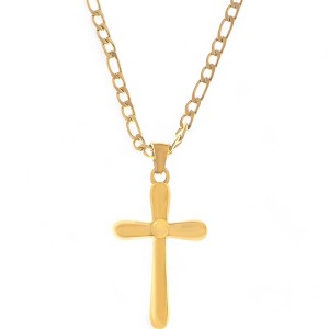 Anna-Kaci Women's Gold Tone Cross Pendant Necklace with Chunky Chain Modern Religious Style- Gold - 1 of 4