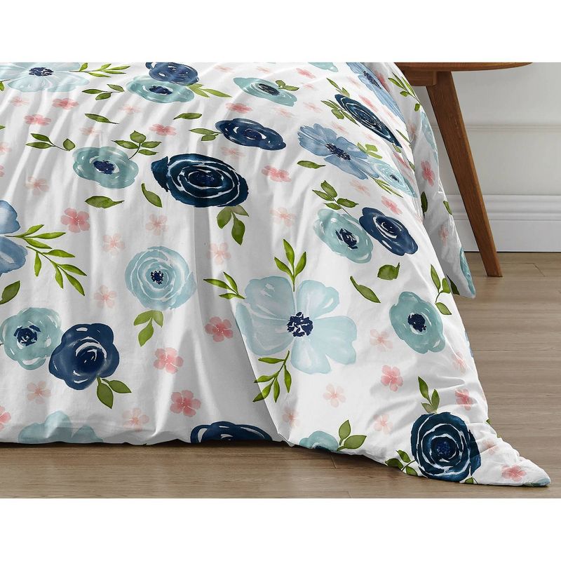 4pc Watercolor Floral Twin Kids&#39; Comforter Bedding Set Pink and Blue - Sweet Jojo Designs, 6 of 8